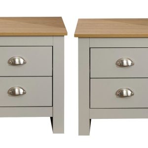 Pair of 2 drawer bed side drawers Country style bedroom furniture Grey Lancaster