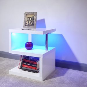 Polar Modern White High Gloss Blue LED Lamp Side End Table bed side