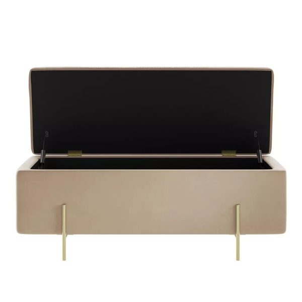 STORAGE OTTOMAN/BLANKET BOX BEIGE VELVET LOLA BRUSHED GOLD LEGS BRAND NEW - Image 4