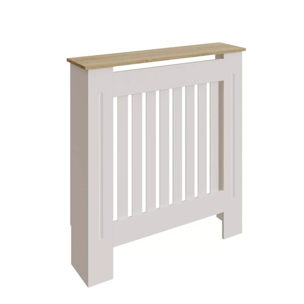 Small White Radiator Cover Slatted Wood Design Top Shelf Storage Display - Image 4