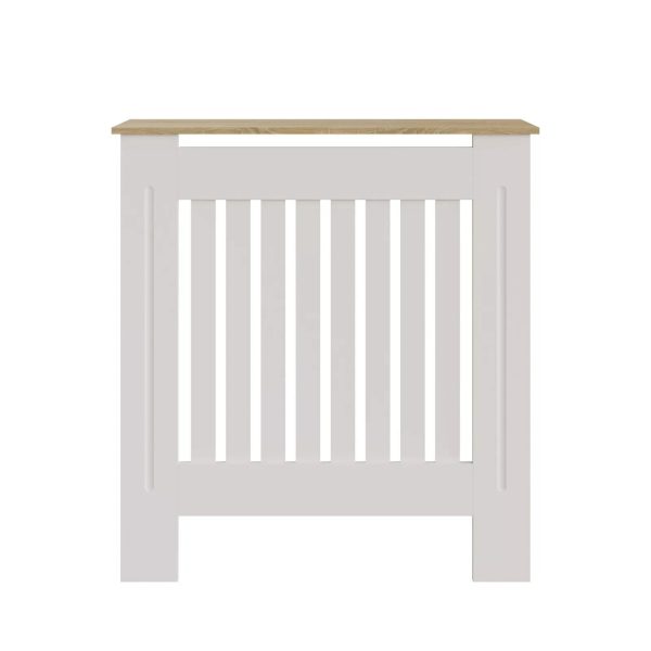 Small White Radiator Cover Slatted Wood Design Top Shelf Storage Display - Image 5
