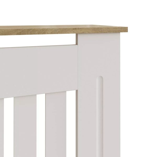 Small White Radiator Cover Slatted Wood Design Top Shelf Storage Display - Image 6