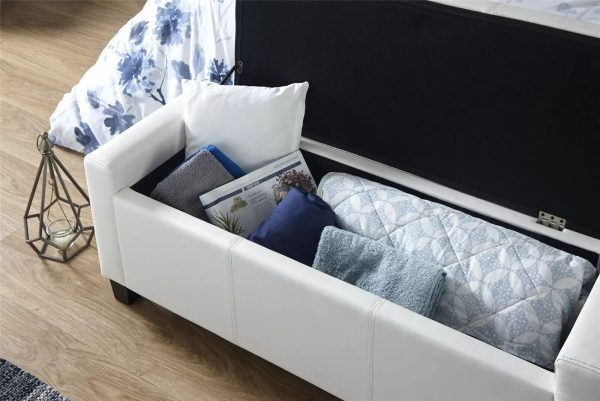Verona Ottoman Seat Luxurious soft White Faux Leather storage Bedding Box - Image 4