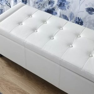 Verona Ottoman Seat Luxurious soft White Faux Leather storage Bedding Box