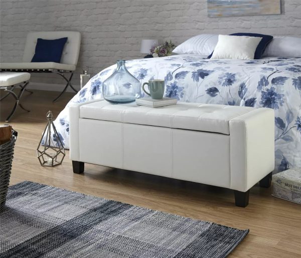 Verona Ottoman Seat Luxurious soft White Faux Leather storage Bedding Box - Image 6