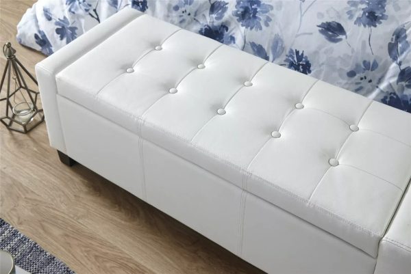 Verona Ottoman Seat Luxurious soft White Faux Leather storage Bedding Box