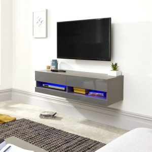 120cm Galicia LED Cool Light up High Gloss Wall Mounted TV Unit Storage Grey