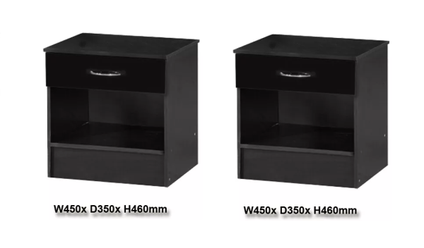 2x Black Gloss Bedside Chest Cabinets Gloss drawer fronts BLACK frame - Image 2