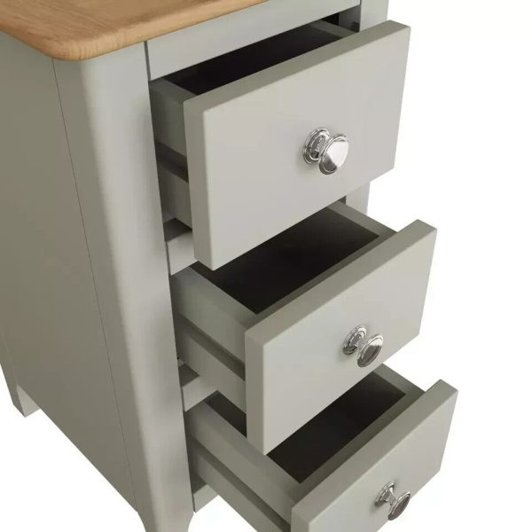Assembled - Sage Green Solid Oak 3 Drawer Slim Bedside Table Painted Finish - Image 7