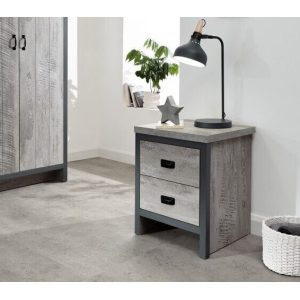 Boston 2 Drawer Bedside chest Grey sturdy construction distressed-effect finish