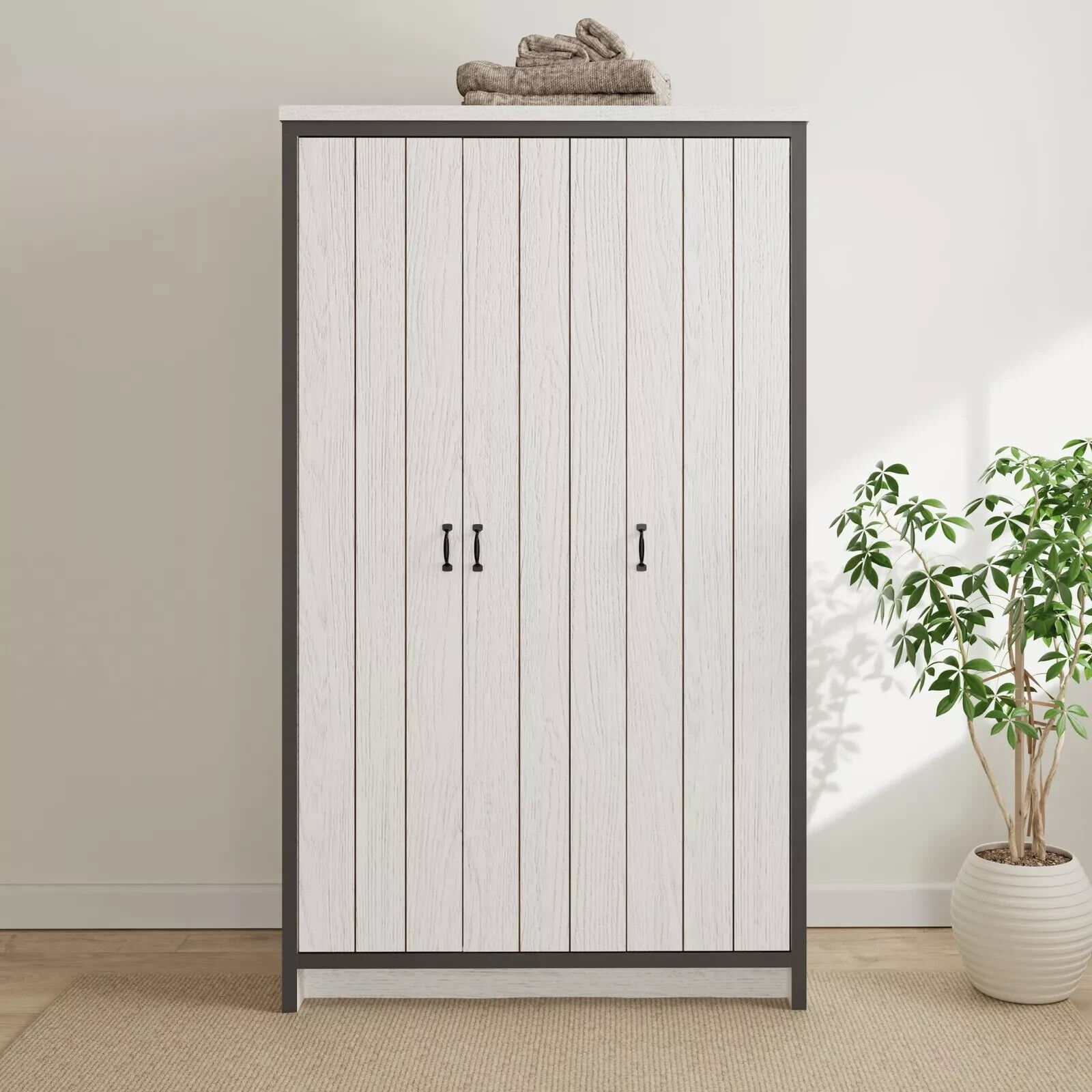 Boston 3 Door Wardrobe Hanging Rails Storage Unit Shelves Bedroom White