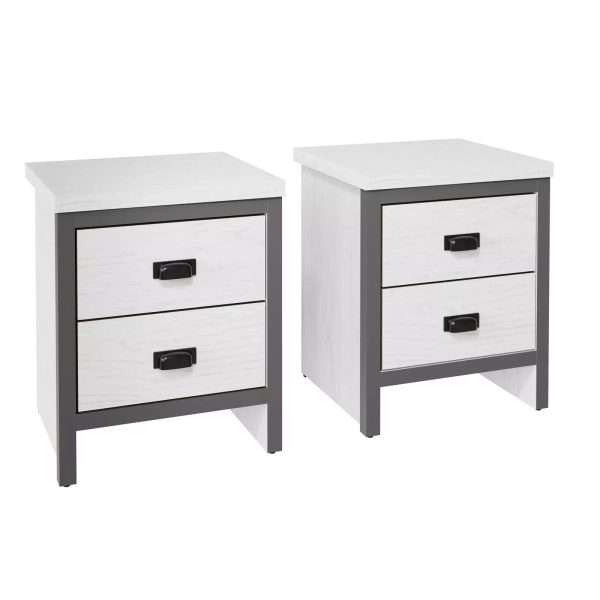 Boston Pair Bedside Cabinet 2 Drawers Storage Side End Table Bedroom White - Image 3