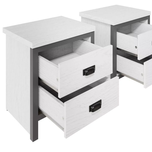 Boston Pair Bedside Cabinet 2 Drawers Storage Side End Table Bedroom White - Image 5