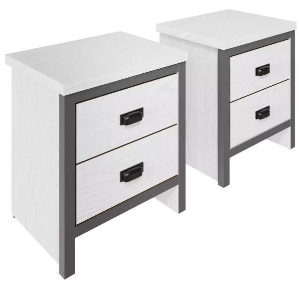 Boston Pair Bedside Cabinet 2 Drawers Storage Side End Table Bedroom White - Image 6