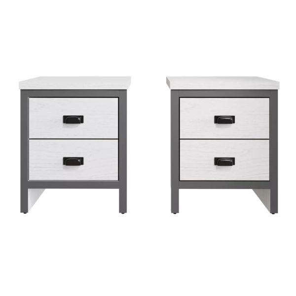 Boston Pair Bedside Cabinet 2 Drawers Storage Side End Table Bedroom White - Image 7