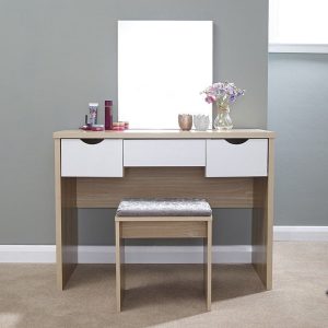 Dressing Table Oak and White 3 large drawers with mirror Elizabeth Dresser