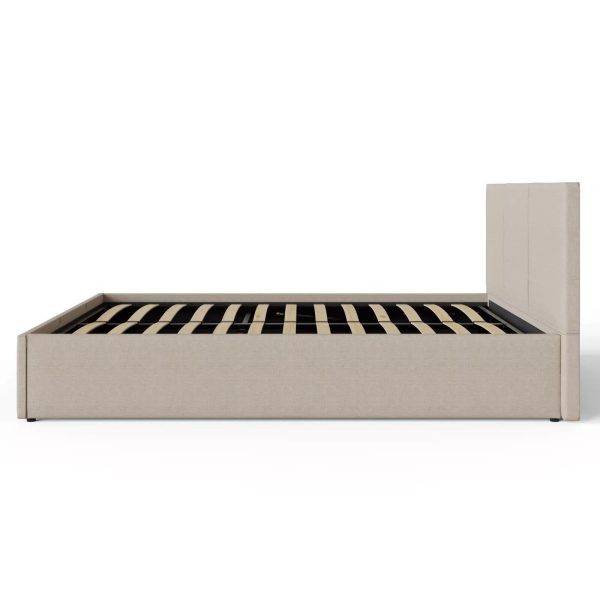 End Lift Ottoman Gas Lift Storage Bed 120CM Small Double Fabric Natural - Image 4