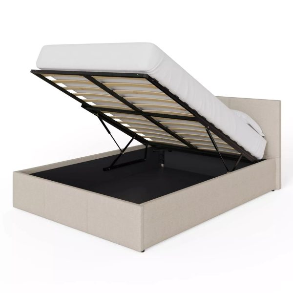 End Lift Ottoman Gas Lift Storage Bed 120CM Small Double Fabric Natural - Image 6