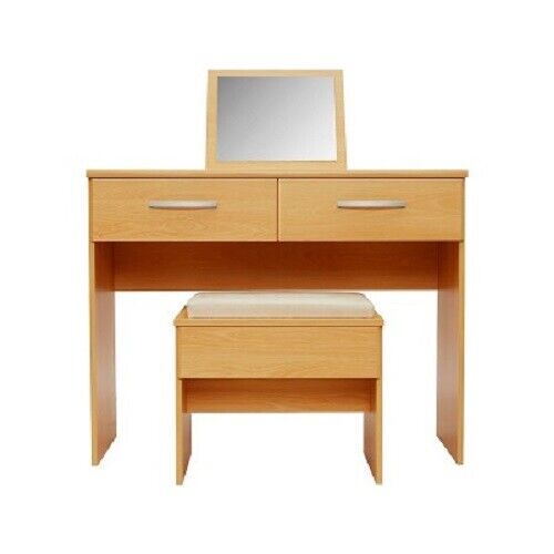 Hallingford 2 Drawer Dressing Table with Mirror & Storage Stool Dresser Beech