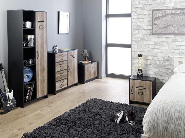 Industrial Brown Black Wood Effect 3 Drawer Office Desk - Retro Locker Design - Image 5