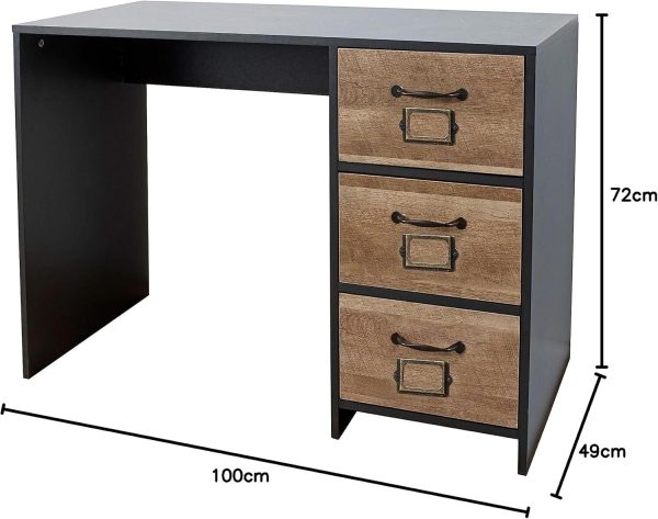 Industrial Brown Black Wood Effect 3 Drawer Office Desk - Retro Locker Design - Image 6