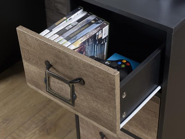 Industrial Brown Black Wood Effect 3 Drawer Office Desk - Retro Locker Design - Image 7