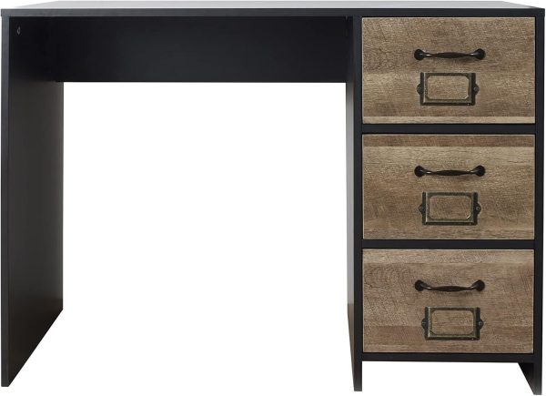 Industrial Brown Black Wood Effect 3 Drawer Office Desk - Retro Locker Design - Image 8