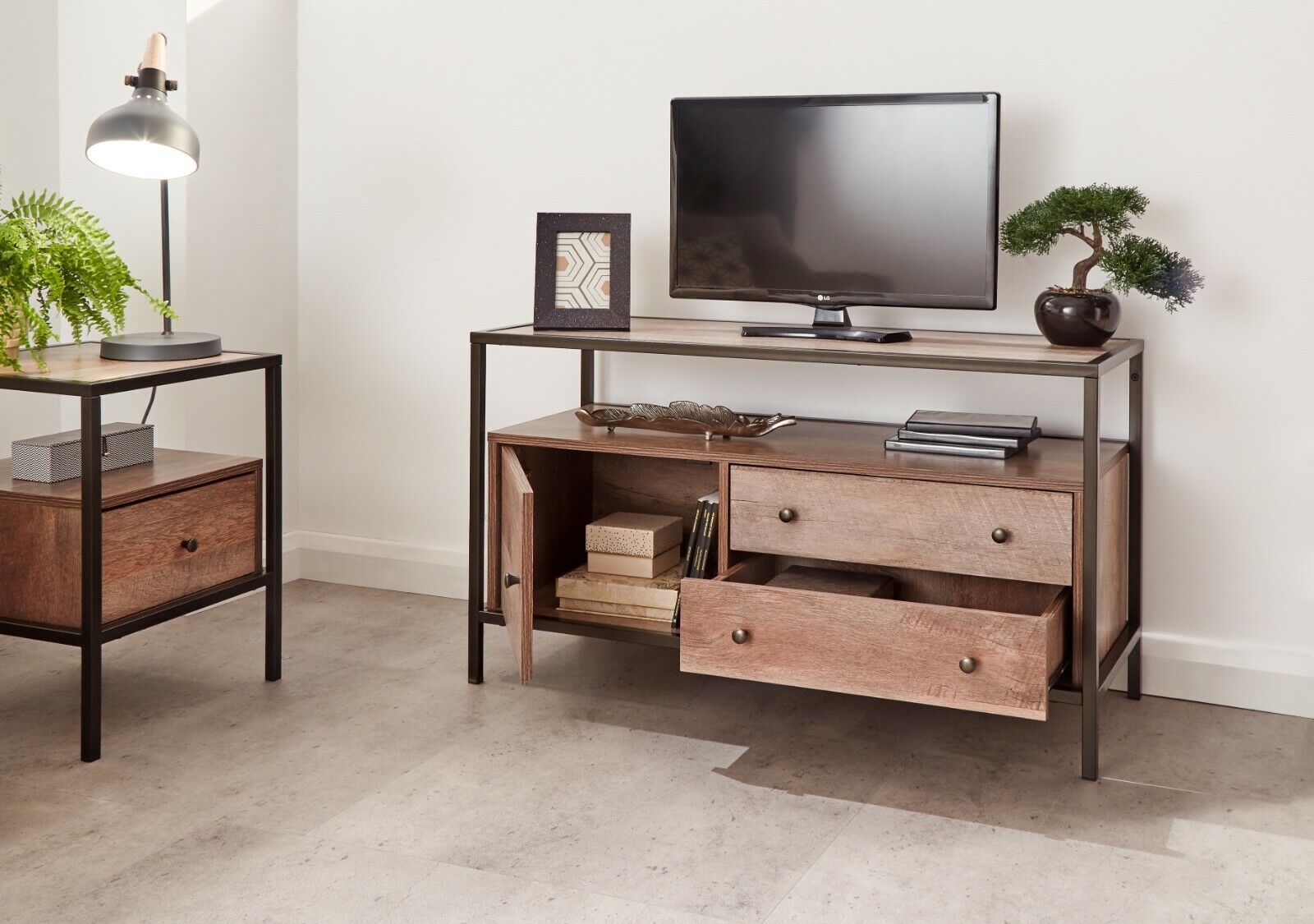 Industrial Style TV Unit loft apartment style decor media entertainment unit