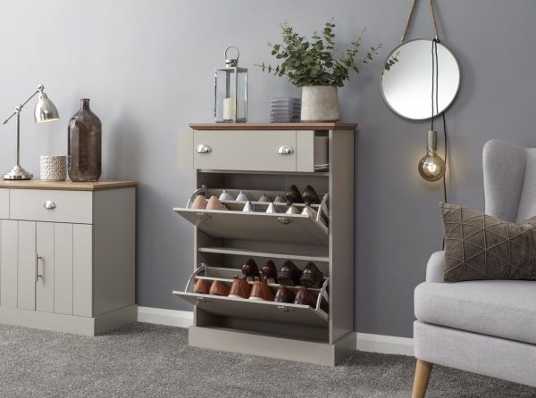 KENDAL DELUXE SHOE CABINET GREY DRAWER & PULL OUT - Image 3