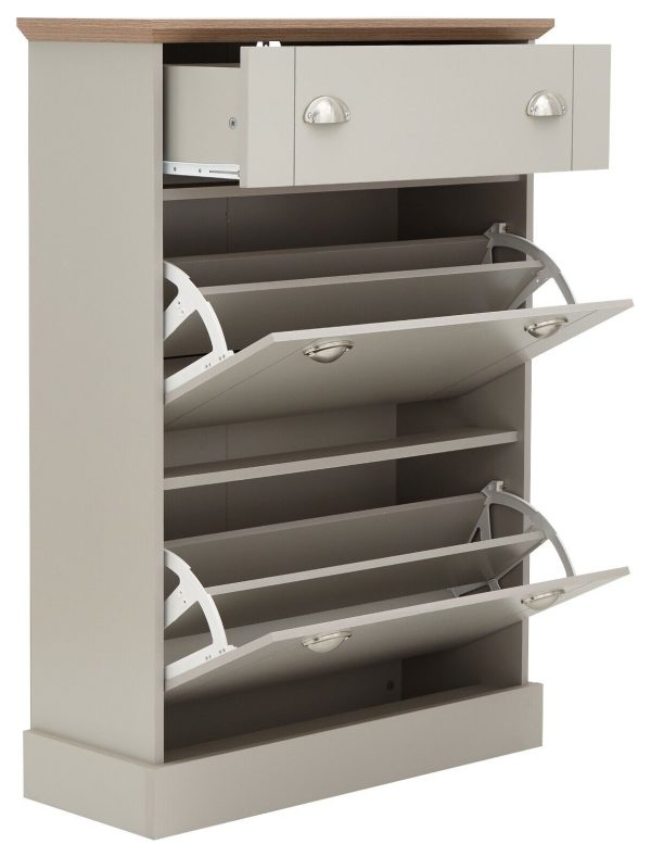 KENDAL DELUXE SHOE CABINET GREY DRAWER & PULL OUT - Image 6