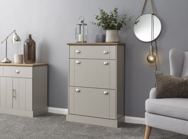 KENDAL DELUXE SHOE CABINET GREY DRAWER & PULL OUT