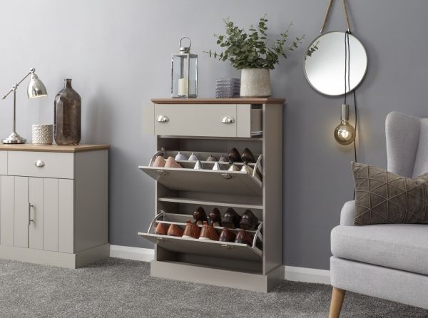KENDAL DELUXE SHOE CABINET GREY DRAWER & PULL OUT - Image 3