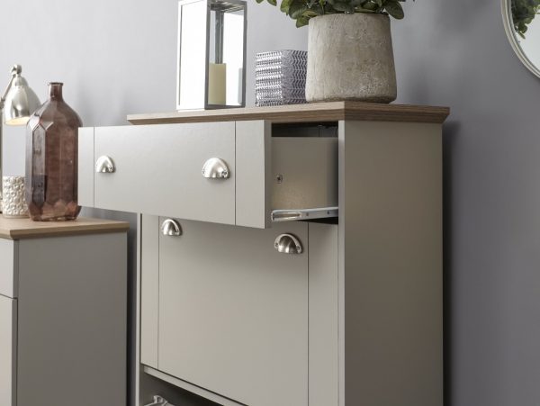 KENDAL DELUXE SHOE CABINET GREY DRAWER & PULL OUT - Image 4