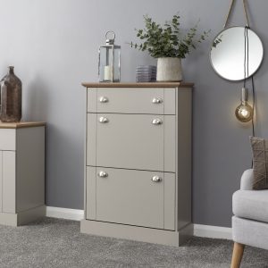 KENDAL DELUXE SHOE CABINET GREY DRAWER & PULL OUT