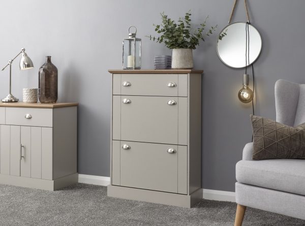 KENDAL DELUXE SHOE CABINET GREY DRAWER & PULL OUT