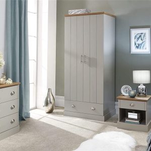 Kendal 3 Piece Set Wardrobe Drawers and Bed Side chest bedroom Grey & Oak