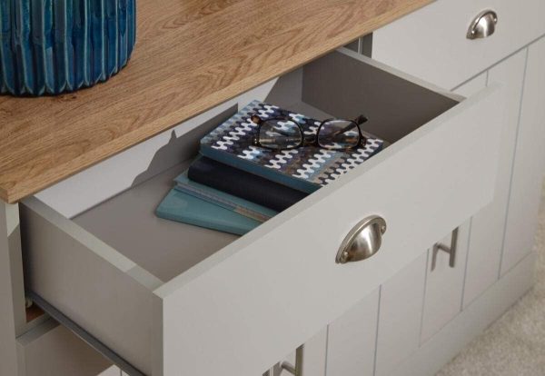 Kendal Grey Cabinet Unit with 2 Drawers & 3 Door Storage Cupboard Sideboard - Image 4