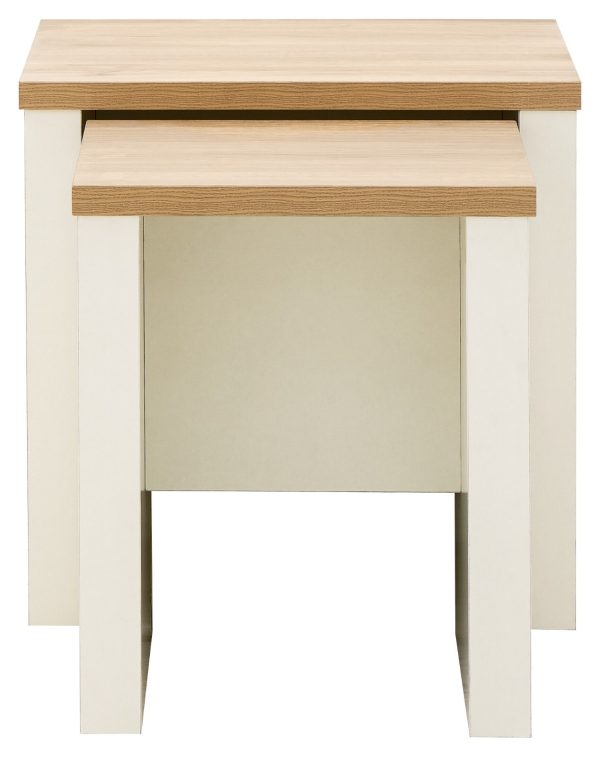 Lancaster Cream Nest of 2 Side End lamp Tables Nested Pair Oak Effect Graded - Image 10