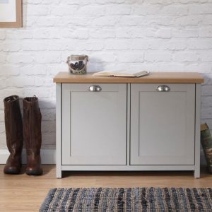 Lancaster Hallway Shoe Storage bench Unit Grey & Oak 2 Door Cupboard