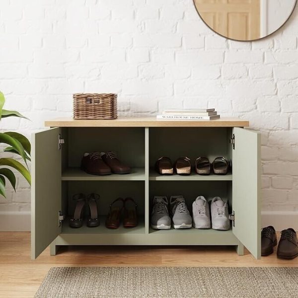 Lancaster Hallway Shoe Storage bench Unit Sage Green 2 Door Cupboard - Image 3