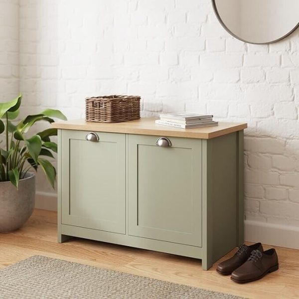 Lancaster Hallway Shoe Storage bench Unit Sage Green 2 Door Cupboard - Image 5