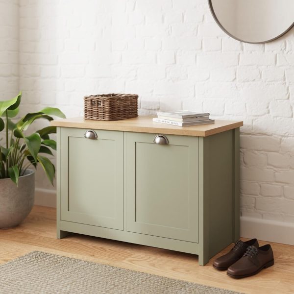 Lancaster Hallway Shoe Storage bench Unit Sage Green 2 Door Cupboard
