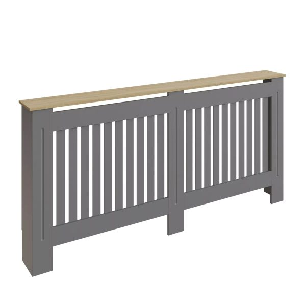 Longslow Extra Large Radiator Cover Grey MDF Slatted Wood Top Shelf Storage - Image 3