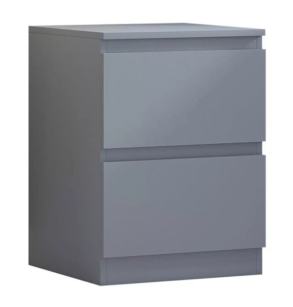 Matt Grey Bedside Table 2 Drawer Nightstand Bedroom Furniture - Image 3