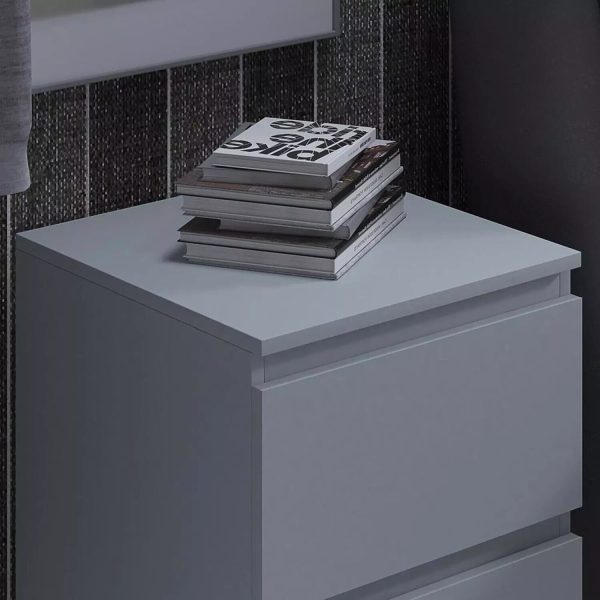 Matt Grey Bedside Table 2 Drawer Nightstand Bedroom Furniture - Image 4