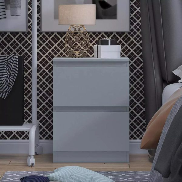 Matt Grey Bedside Table 2 Drawer Nightstand Bedroom Furniture - Image 5