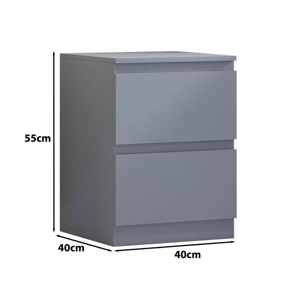 Matt Grey Bedside Table 2 Drawer Nightstand Bedroom Furniture - Image 6