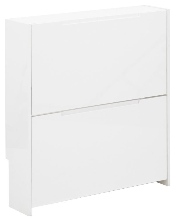 NARROW HIGH GLOSS 2 TIER SHOE CABINET WHITE - Image 3
