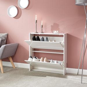NARROW HIGH GLOSS 2 TIER SHOE CABINET WHITE