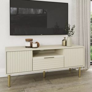 Nervata TV Unit Modern Storage Media Entertainment Storage Shelf Living Ivory
